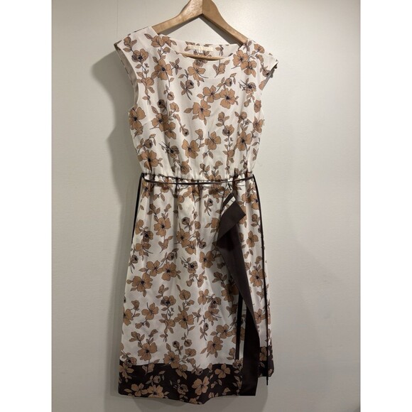 Natural Beauty Dress Size 4 Floral Belted Midi Sleeveless Work Classic Formal - Picture 1 of 3